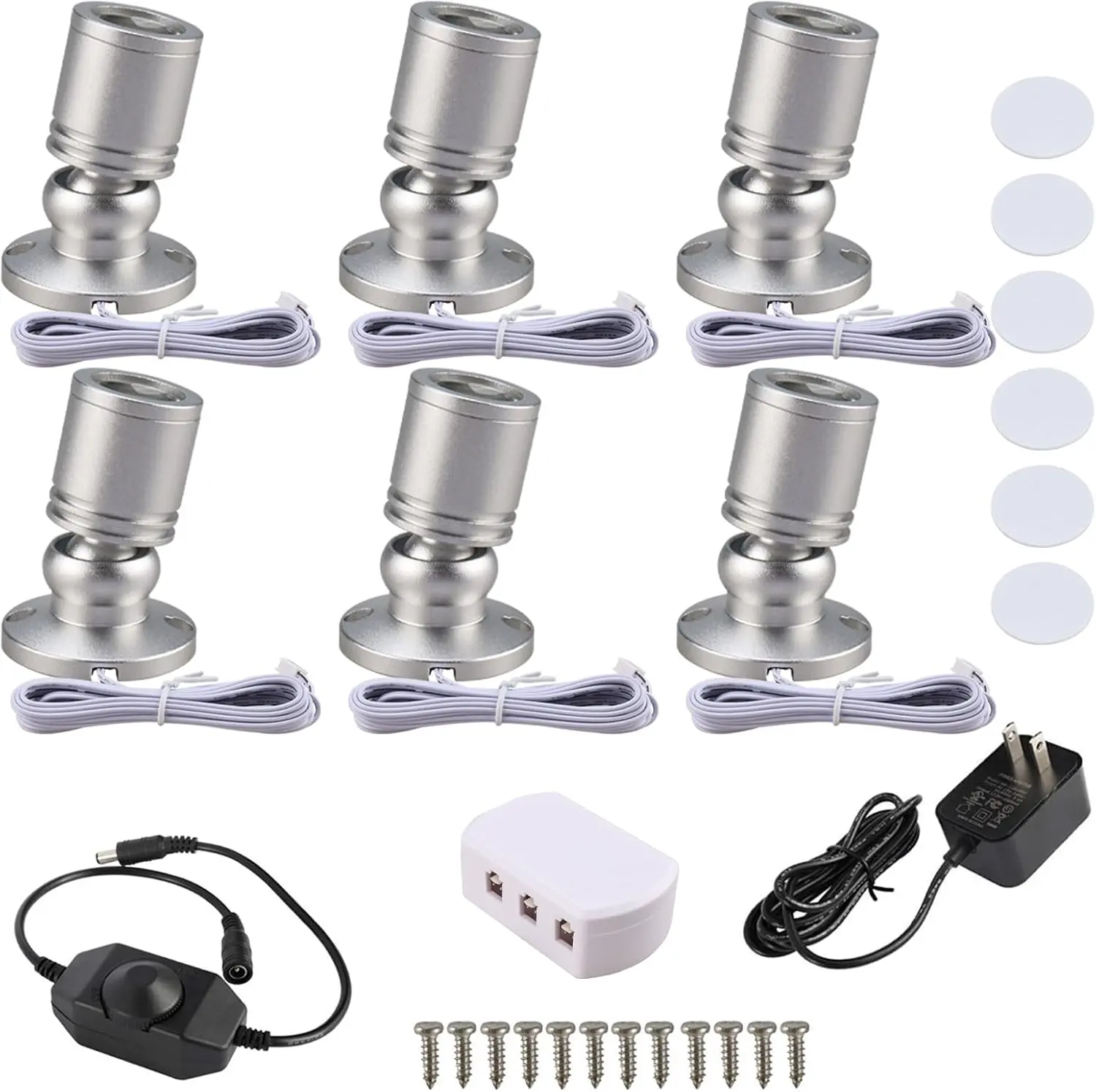 YaeCCC Mini Spotlight,Dimmable Mini Spotlights Jewelry Showcase Display Lights (Silvery Pack-6,Daylight 6400k)