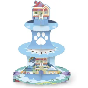 3 Tier Story Birthday Cupcake Stand Party Decorations Floral Cupcake Holder Blue Dog Dessert Tower for Boys Birthday Theme Baby Shower Party Supplies