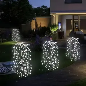 1pc Solar-Powered Willow Tree LED Firecracker Lights, IP44 Waterproof, 8 Lighting Modes (Warm/White/Colorful), Outdoor Fairy String Lights for Patio, Garden, Balcony, Pathway, and Party Decor, Outdoor Landscape Lights