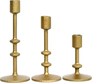 Candle Holder Table Decor, Antique Brass Gold Taper Candle Holder Set of 3, Iron Candlestick Holders for Pillar Candles, Vintage Decor Centerpiece Table Decorations for Wedding Christmas