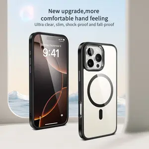 Transparent phone case, suitable for iPhone16/15/14/Pro/Max phone case, supports magnetic charging, military grade anti drop and anti yellowing phone case, sturdy and durable shock protection