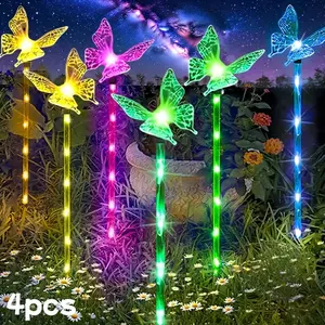 4pcs Outdoor Solar Garden Decorative Lights, Butterfly LED Pathway Lights, Solar Ground Lights, Outdoor Landscape Lighting, Solar Powered Lighting, 4 Pack, 8 Lighting Modes, Wedding Atmosphere Decoration