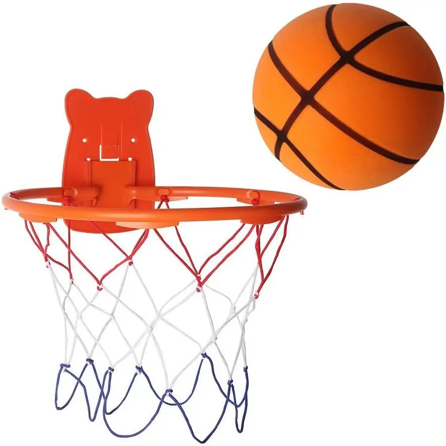 Wall-Mounted Silent Basketball Hoop Set - Unisex Child Training Kit with 29.5-in No.7 Foam Ball, Easy to Dismantle & Install, Nano Adhesive Strong Non-Trace Mounting, Durable Lightweight for Quiet Indoor Play, Vacuum Packed, 29.5 Inches