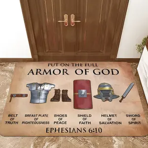 Ephesians 6:10 Armor of God Art Floor Mat - Non-Slip Christian Design Rug - Indoor Outdoor Home Decor Entryway Kitchen Rug