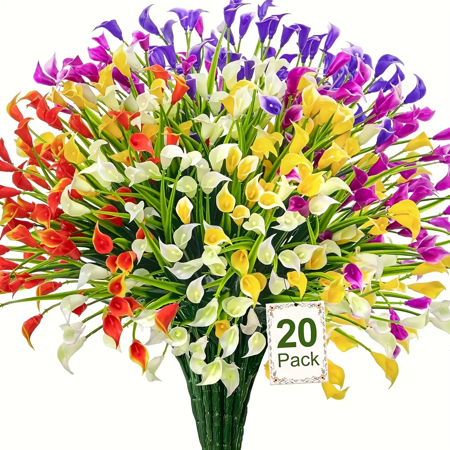 20 pics 5 forks of outdoor artificial flowers Fake calla lilies Artificial plastic plants UV resistant Summer flowers Garden porch patio Office window frame table Home decor