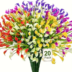20 bundles of outdoor artificial flowers calla lilies Spring plants UV resistant Summer flowers Garden porch patio Office window frame table Home decor Decorative Fruit 20Pcs(Mixed Colors) artificial flowers for outside