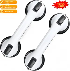 【2 Pack】Grab Bars for Bathtubs and Showers 2 Pack Suction Grab Bar, Heavy Duty 12 Inch Shower Handle Removable Bath Handrails for Seniors and Elderly, Bathroom Safety Grip No Drilling Waterproof Grey