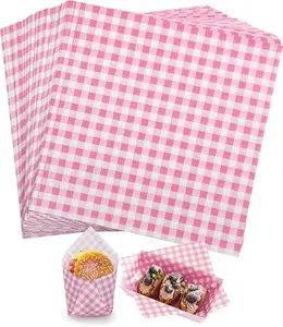 100 PCS Checkered Waxed Deli Paper Sheets 7 * 7 Inch, Food-grade Greaseproof Paper Food Basket Liners for Sandwiches, Burgers, Fries Wrapping for Party, Festival and Outdoors - Pink