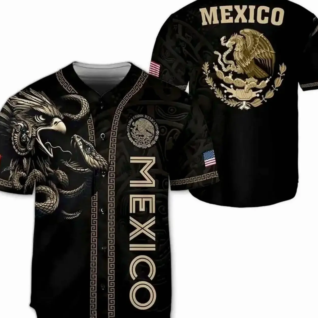 Mexico Style Baseball Jersey Green White Red Sport Button Up Shirt