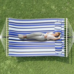 GAOMON Blue 57" Double Hammock with Carry Bag, 2 Person Hammock with Heavy Duty Metal Stand, Cotton Fabric, Widening Design, 450 LBS Weight Capacity, Suitable for Indoor Outdoor