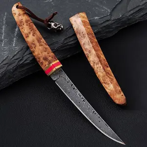 Damascus steel kitchen knife - Super sharp, multi-functional kitchen and outdoor cooking tool, suitable for cutting meat, deboning and peeling - Perfect for kitchen, outdoor camping, gift for men.