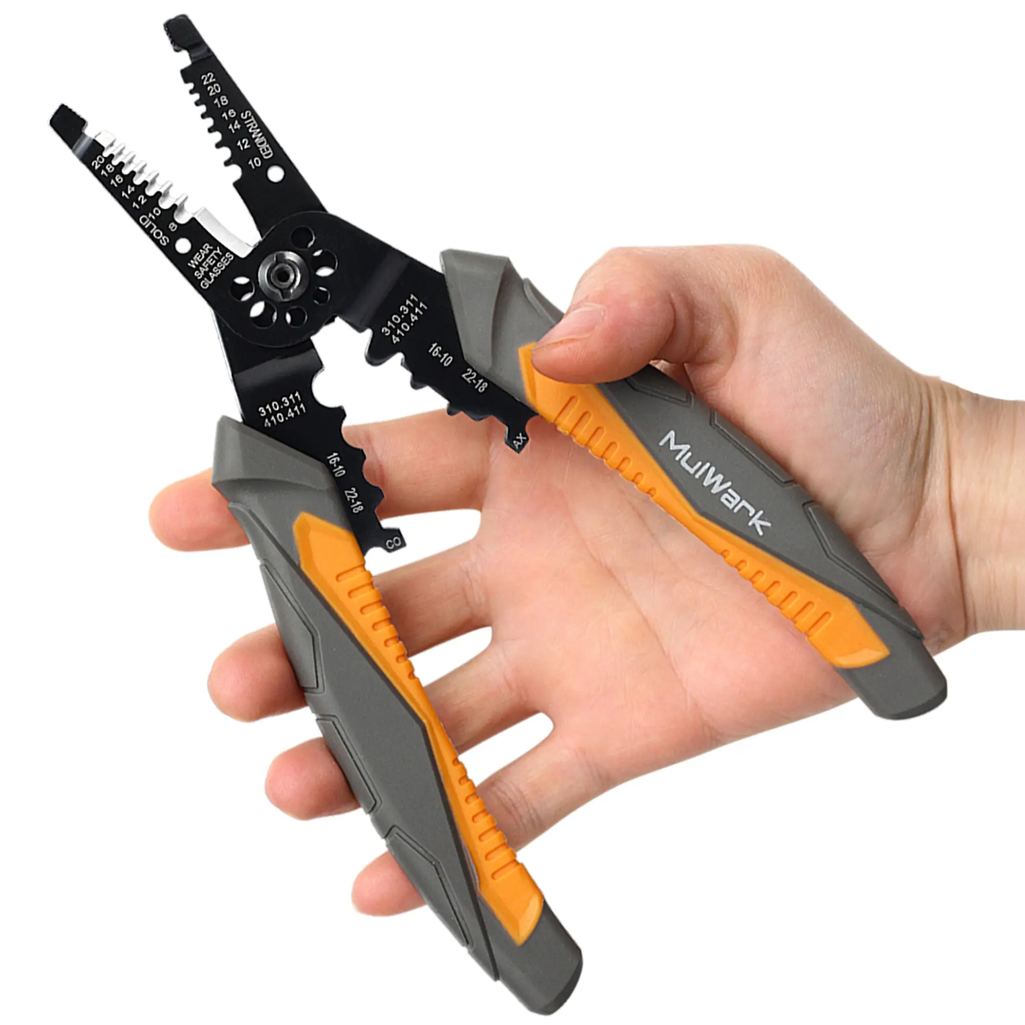 MulWark 3-in-1 Self-Adjusting Wire Stripper Hand Tool - 8-in Automatic Wirecutter Crimper with Insulation Discarding Drop Hole, 8-30 AWG Crimping Cutting Hardware for Electrical, DIY Projects, Hand Tools, Wirecutters
