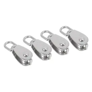 4PCS Single Pulley Block M15 Stainless Steel Small Pulley Roller For Rope Cord in Outdoor 360°Swivel Silver Pulley