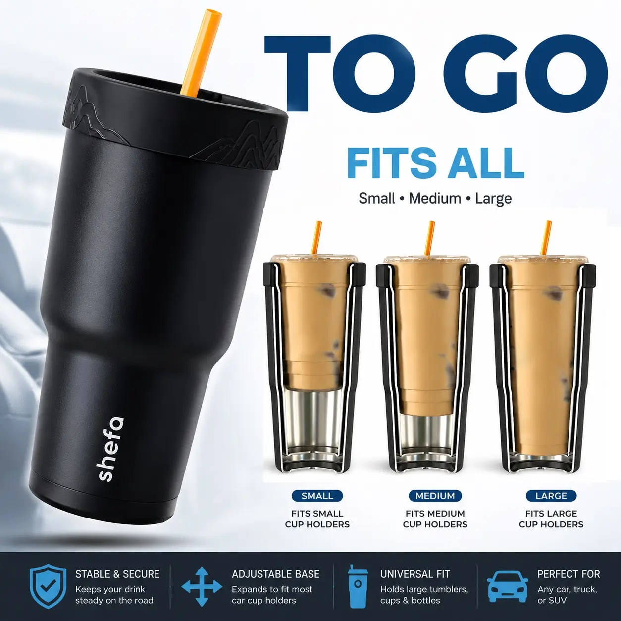 Universal Car Cup Holder Expander for Large Tumblers & Bottles – Fits Stanley, Yeti & More - Upgraded Double Wall Reusable Stainless Steel Holder Sleeves Insulator for Cold Drinks Fits Starbucks Dunkin Donuts McDonalds Small Medium Large Cup (Aurora)