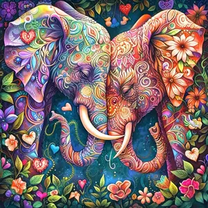 Colorful Elephants in Mandala Pattern with Flowers and Hearts, Embroidered Floral Design, Multiple sizes including square diamonds, 5D DIY diamond painting set, diamond art embroidery kit, Embroidery, furniture decor, holiday gift