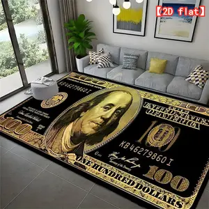2D flat $100 dollar bill pattern, rug, living room rug, washable living room rug, washable flannel living room rug.