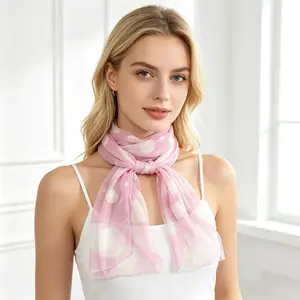 Female INS Pink Polka Dot Long Silk Scarf, 110g Ultra-Lightweight Soft Breathable Neck Scarf for Women, Ideal for Summer Air-Conditioned Spaces & Daily Use, Bridesmaid Gift