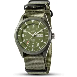 AGS Infantry Mens Military Watch, Vietnam Style Field Watches for Men, Tactical 12/24H Military Time Analog Watch, Waterproof Day Date Quartz Wristwatch w/Green Nylon Band, Work Watch for Man
