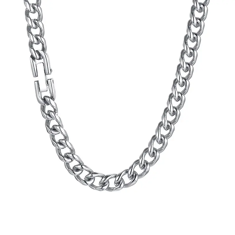 Men's Rust-Proof Stainless Steel Curb Chain Necklace with Bar Link Accent, Rust-Proof Stainless Steel Necklaces, Casual, Chain & Link, Classic, Daily, Long, Metallic Stainless Steel Necklaces