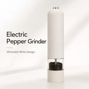 Electric Pepper Grinder, Minimalist White Automatic Salt and Pepper Mill with Ceramic Core, Adjustable Coarseness, One-Hand Operation, Refillable Spice Grinder for Kitchen Home Cooking