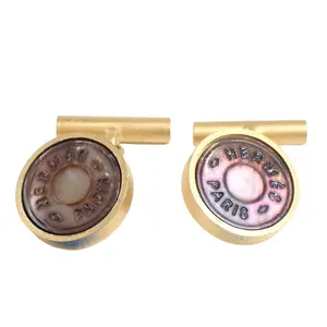 Pre-owned M171 HERMES Sellier Cufflink Gold Plated White Pink Shell Paris $630