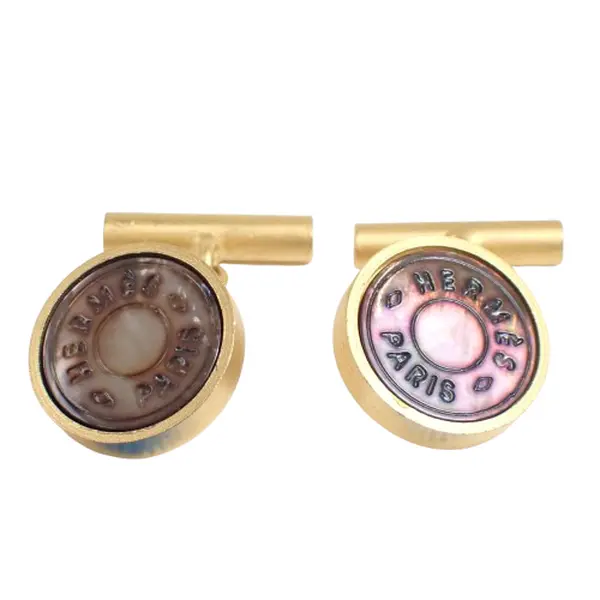 Pre-owned M171 HERMES Sellier Cufflink Gold Plated White Pink Shell Paris $630