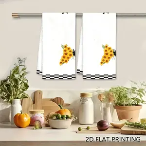 2PC  Retro Sunflower Leopard Print Butterfly Swedish Dishcloth with Checkered Border, Reusable Absorbent Cellulose Sponge Wipe, Kitchen Cleaning Cloth