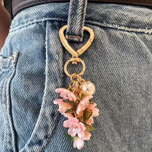 Romantic Heart Flower Keychain, Colorful Enamel Cherry Blossom Pearl Pendant, Perfect Gift for Valentine's Day, Birthday, Anniversary