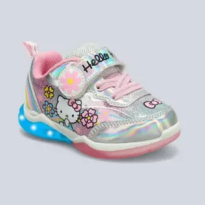 Toddler Hello Kitty Sneakers - 6T: Hook & Loop Closure, Elastic Laces, Animal Prints, Textured Outsole, CR2032 Battery