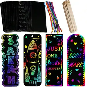 DIY Scratch Bookmark with Blank Labels, 32pcs/set DIY Art Craft Paper Bookmark with Stick, Party Gift Bag DIY Making Kit for Boys & Girls