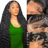 Zlzlblbl Deep Wave Lace Front Wigs Human Hair 200 Density 13x6 HD Lace Frontal Wigs Human Hair Pre Plucked Deep Glueless Wigs Human Hair for Women Natural Black #