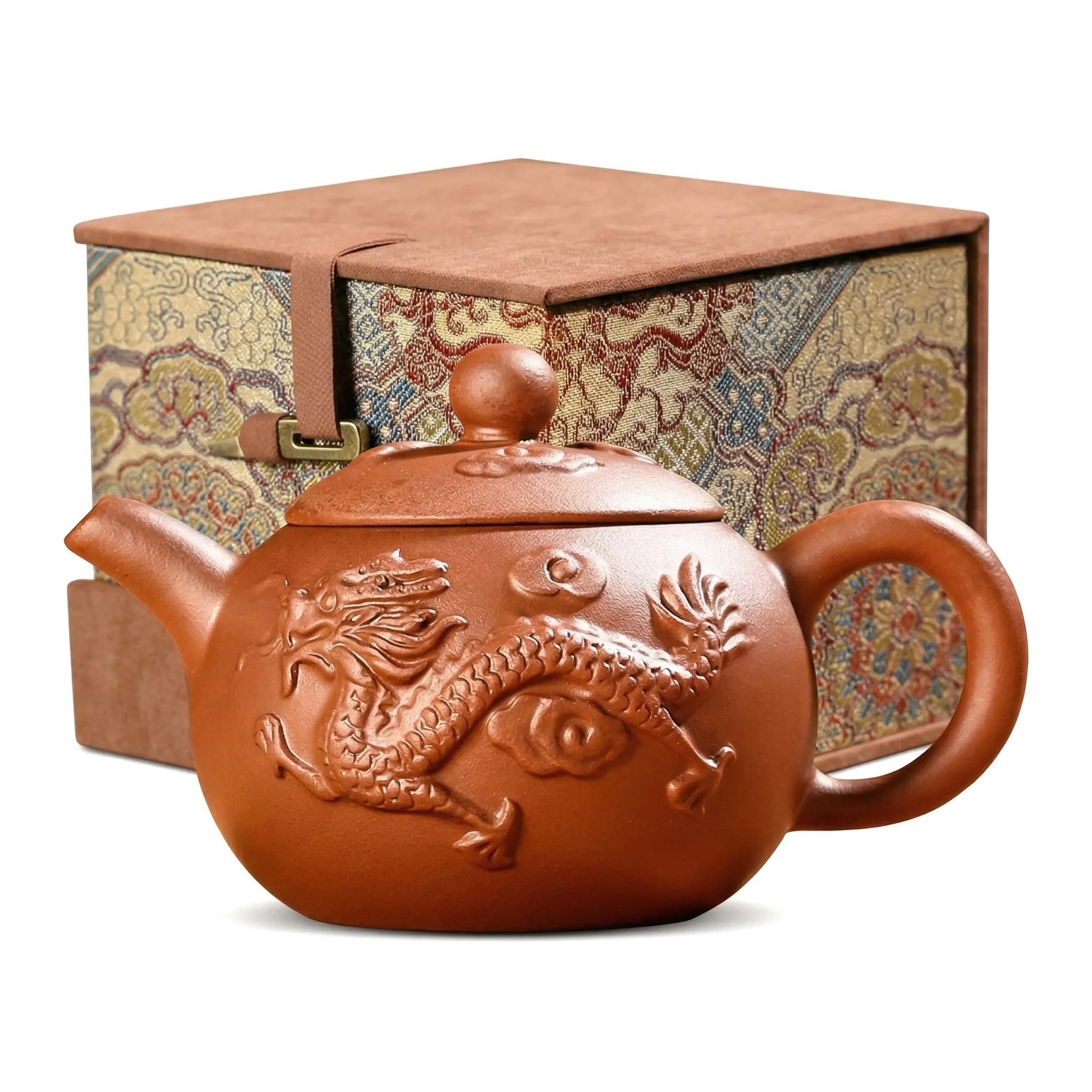 Artisan Handmade Dragon Zisha Teapot, Full Relief Carved Chinese Gongfu Tea Pot