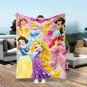 DISNEY CLASSIC Princess Flannel Throw Blanket - Soft & Cozy with Vibrant Cartoon Characters - Perfect for Gifts, Party Decor, Bedroom & Living Room Decor, Travel & Camping