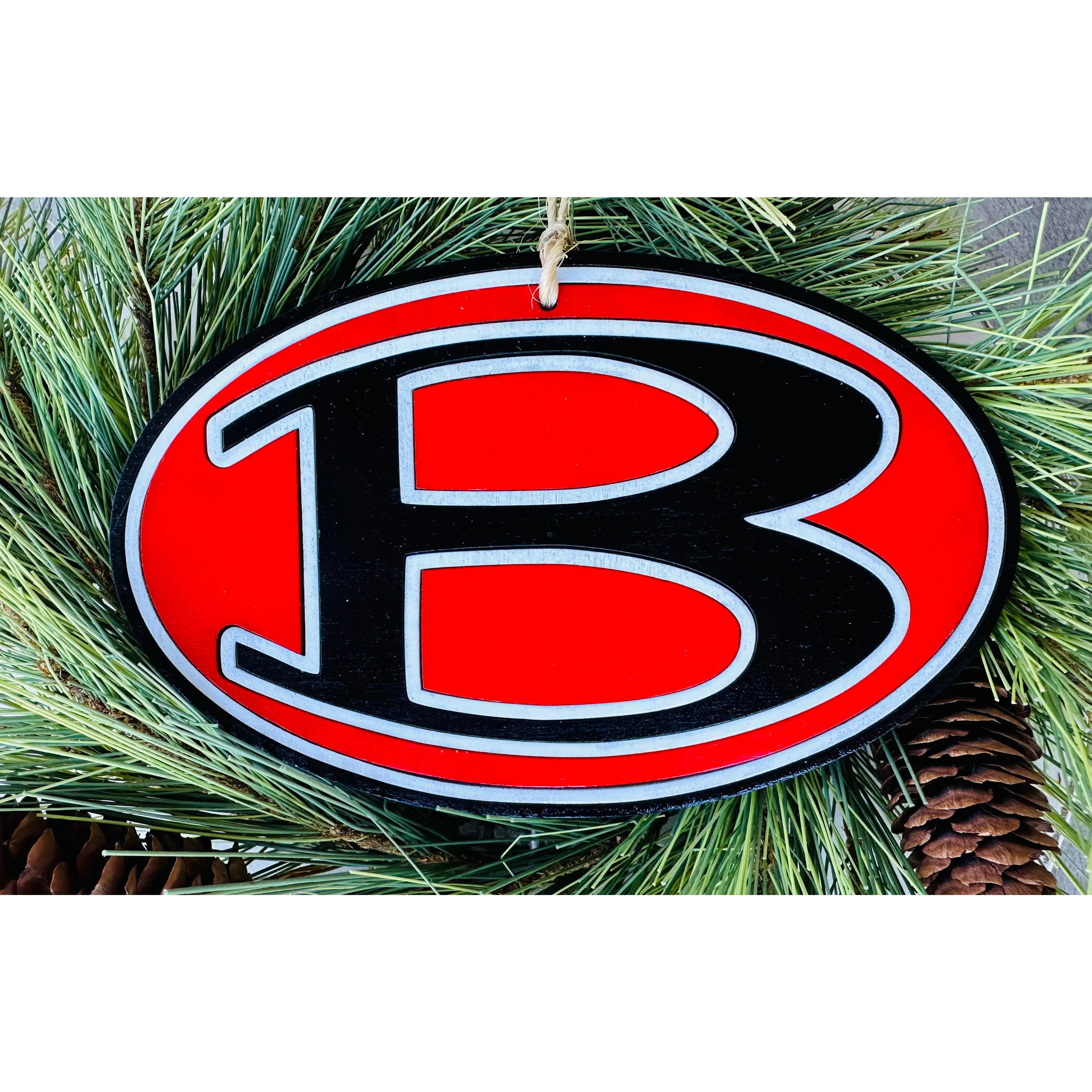 Bowdon B Christmas Ornament - 6x4 in Miniature Festive Decor, Team Spirit Accent with Twine Hanger, Home Holiday Party Supplies, Free Shop Pickup, Standard Shipping, 6 X 4 Inches