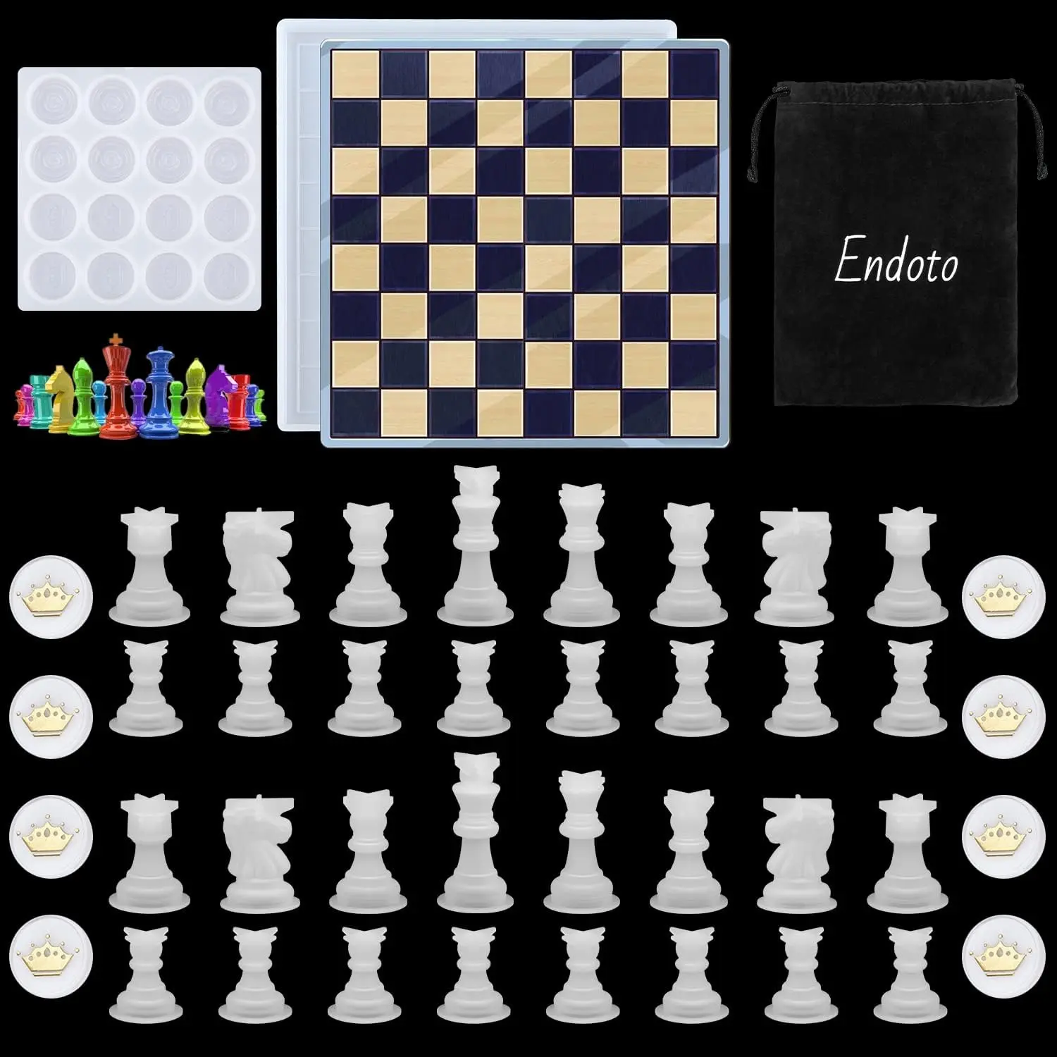 18pcs Chess Mold Set - Silicone Resin 3D Molds with Checkers Board, Full Size Custom Chess Pieces for DIY Art Crafts, Family Party Games - Home Improvement Building Supplies
