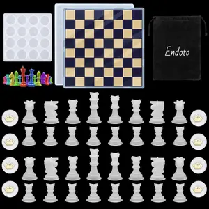 Chess Set with Checkers Board Silicone Resin Mold 18 Pieces Full Size 3D Chess Crystal Epoxy Casting Molds for DIY Art Crafts Making, Family Party Board Games and Home Decoration - Home Improvement.