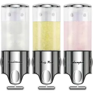 Shampoo and Conditioner Dispenser,Dispensers for The Shower,Shower Soap Dispenser 3 Chamber No Drill,Shampoo Conditioner Body Wash Dispenser Wall Mount for Bathroom(Triple x 17.6 oz,Clear)