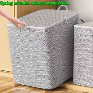 1 piece of large-capacity foldable storage box, moving bag spring storage with cover storage basket, household moving bag storage basket, suitable for bed bottom, stackable and washable, sturdy handle