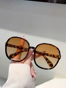 New Women's Round Large Frame Fashion Sun Protective Sunglasses, Simple Design Pure Color Decorative Glasses, Stylish Sun Protection Eyewear