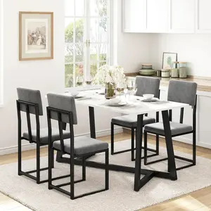 5-Piece Faux Marble Dining Set | 47.24" Table with 4 Velvet Chairs, Modern Minimalist for Small Spaces