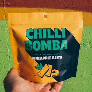 Chilli Bomba Sweet & Spicy Chili Chamoy Candy Sour Pineapple Belts - 8oz Share Size Bag