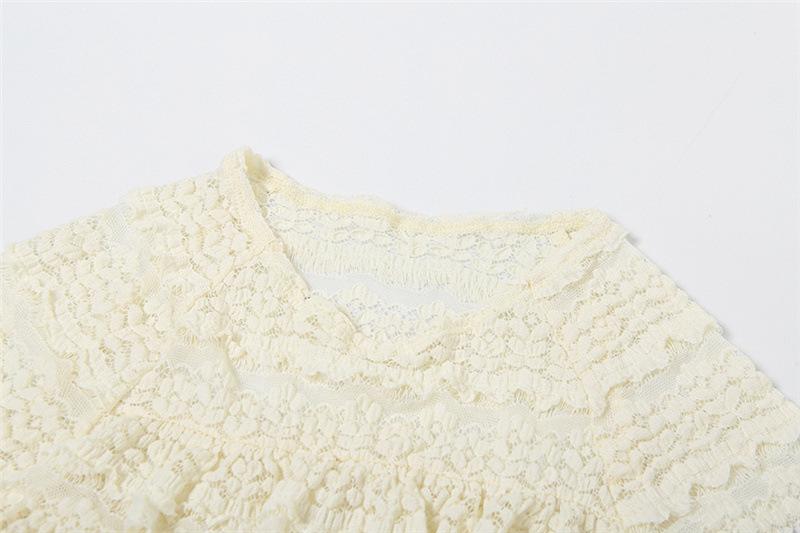 SERENZY-  Sexy Hollow Ruffle Crop Top Shorts Skirt Women Solid Elegant Slim Clothes 2 PieceS