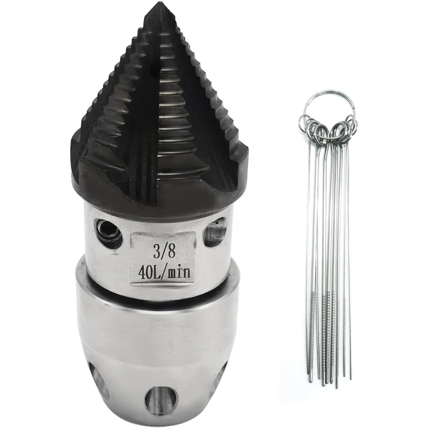3/8 NPT Sewer Jetter Rotating Nozzle for 40 L/min Pressure Washer Cleaning Nozzle,Quickly Rotating Stainless Steel Drain Pipe Cleaning Nozzle (Black)