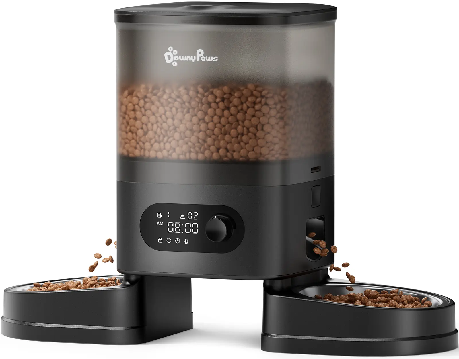 DownyPaws DuoFeed Automatic Pet Feeder with Digital Display and Dual Food Dispensers for Convenient Feeding