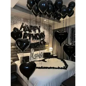 Happy Birthday Balloon Kit, 16in Letter Foil Balloons + Latex & Heart Balloons, Connected Love Balloons, Black Theme Party Decor for Men Women Birthday Celebration, Photo Booth Backdrop Set