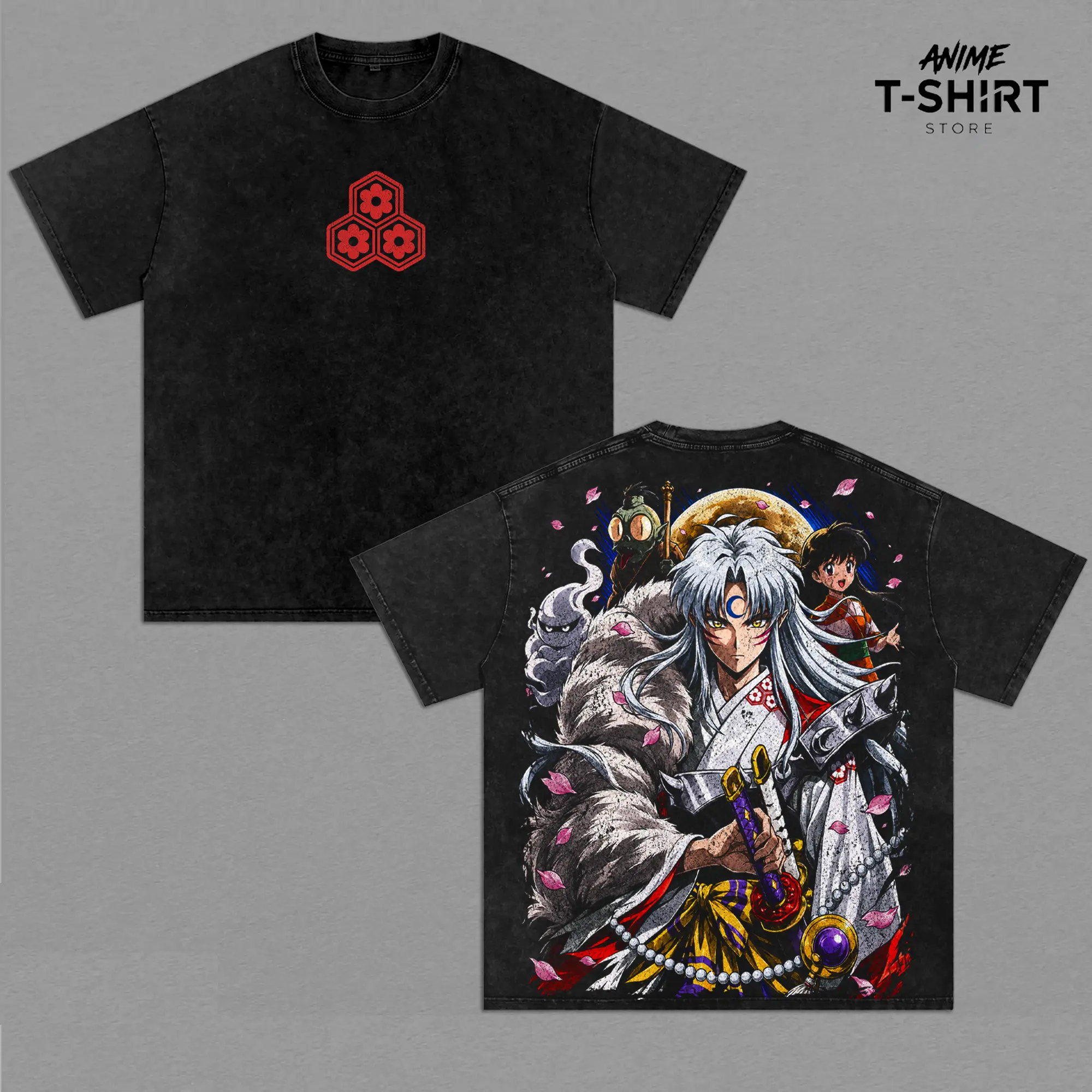 Sesshomaru Inuyasha Vintage Washed Shirt Anime Graphic Tee Demon Lord Streetwear Oversized Unisex Gift for Inuyasha Fans Clothes Cotton