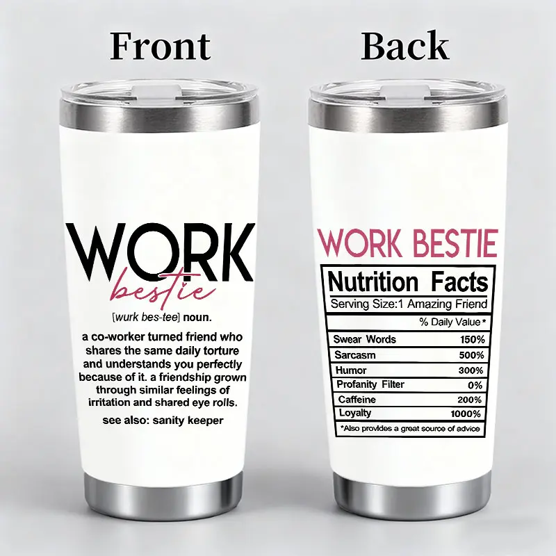 Work Bestie Gifts for Women Friend Friendship Gift for Coworker Leaving - Unique Present Ideas for Going Away, Goodbye, Farewell Party – 20oz Insulated Stainless Steel Drinkware Thermo Tumbler Flasks Thermal Tumbler