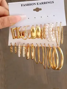 Minimalist Chic Round-shaped Hoop Earrings Set Elegant Temperament Vintage Jewelry Accessory for Women Fashionable Stacking Earrings Daily Use