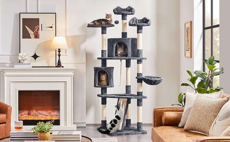 【Valentine Gift】Yaheetech 79" Modern Cat Tree with Condos Perches Basket & Sisal-Covered Scratching Posts for Indoor Cats - Home