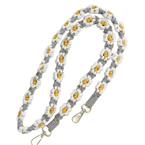 Handmade Daisy Flower Macrame Keychain Cute Boho Floral Mobile Phone Charm Cotton Rope Creative Bags Handle Chain Purse